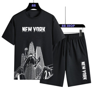 Bộ Đồ Nam Cộc Tay Mặc Hè In Chữ NEW YORRK, Bộ Thể Thao Nam Chất Liệu Thun Mè Mát Lạnh Thấm Hút Mồ Hôi Hot Trendy 2024