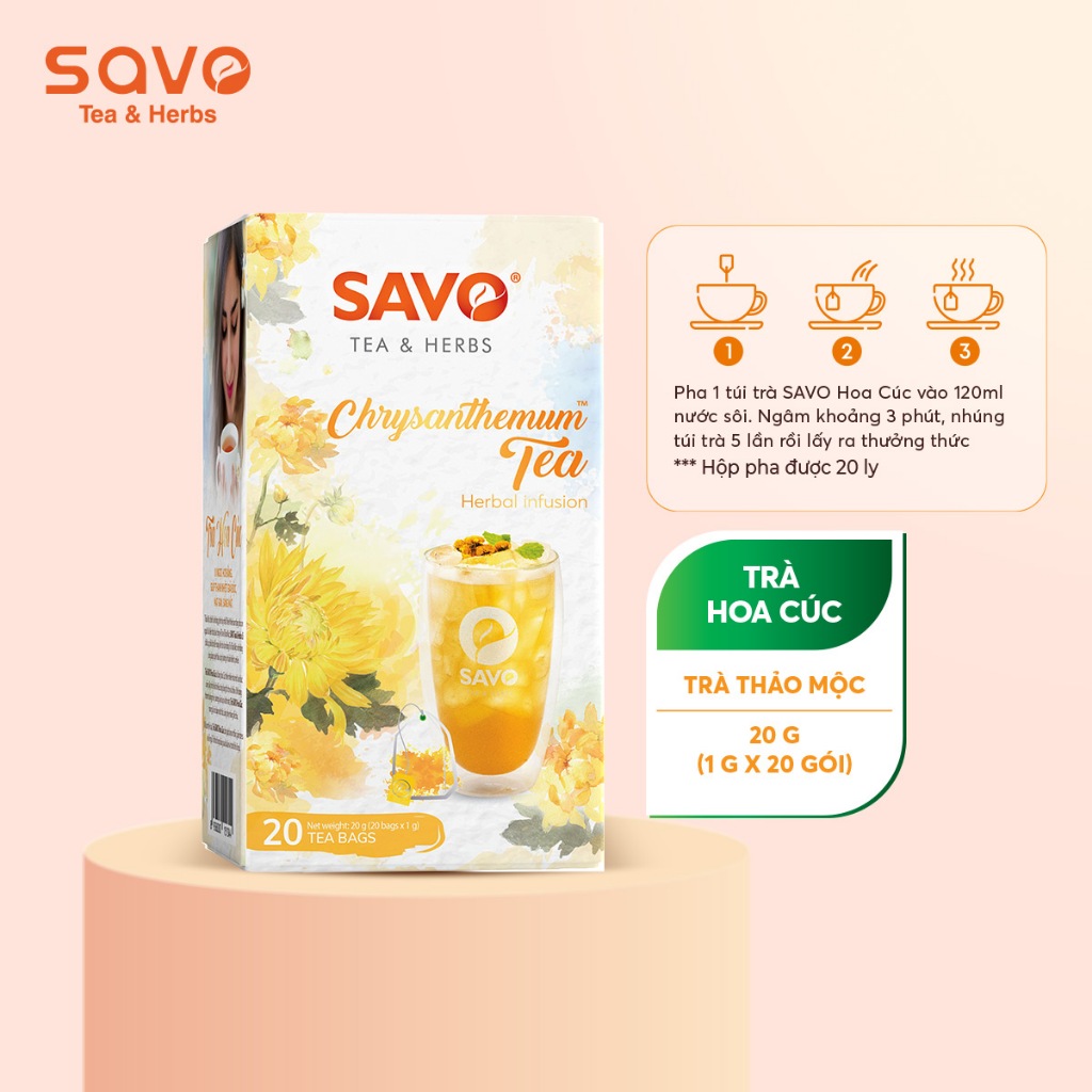 Trà Hoa Cúc SAVO Tea túi lọc thảo mộc hộp 20 gói x 1g (Chrysanthemum ...