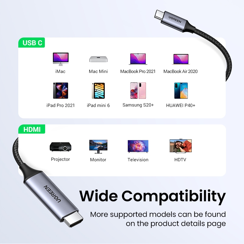 Cáp Type-C to HDMI Ugreen 4K 60Hz dây dù, đầu kim loại cho Usb C Macbook, iPad, Laptop cao cấp 50570 | BigBuy360 - bigbuy360.vn