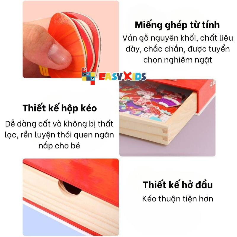 Bộ Ghép Hình Nam Châm Đa Chức Năng Bằng Gỗ 2 Mặt Cho Bé Phát Triển Trí Sáng Tạo Nhiều Chủ Đề