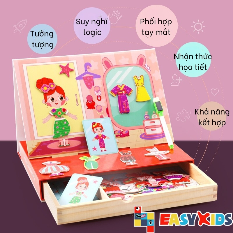 Bộ Ghép Hình Nam Châm Đa Chức Năng Bằng Gỗ 2 Mặt Cho Bé Phát Triển Trí Sáng Tạo Nhiều Chủ Đề