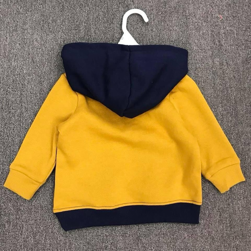Áo hoodie nỉ bông mix màu C784 cho bé trai sơ sinh 12–18 tháng (9–10kg) hàng xuất dư ấm áp, mềm mại