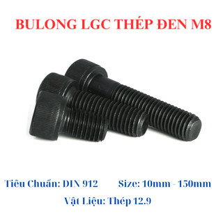 [Túi 10 Con] Bulong Lục Giác Chìm Đầu Trụ Thép Đen M8 (8 Ly) - Cấp Bền 12.9 Siêu Cứng - Đủ Size 10mm đến 100mm DIN 912