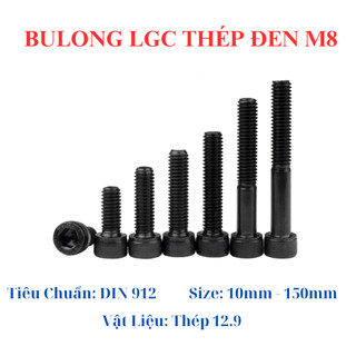 [Túi 10 Con] Bulong Lục Giác Chìm Đầu Trụ Thép Đen M8 (8 Ly) - Cấp Bền 12.9 Siêu Cứng - Đủ Size 10mm đến 100mm DIN 912