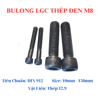 [Túi 10 Con] Bulong Lục Giác Chìm Đầu Trụ Thép Đen M8 (8 Ly) - Cấp Bền 12.9 Siêu Cứng - Đủ Size 10mm đến 100mm DIN 912