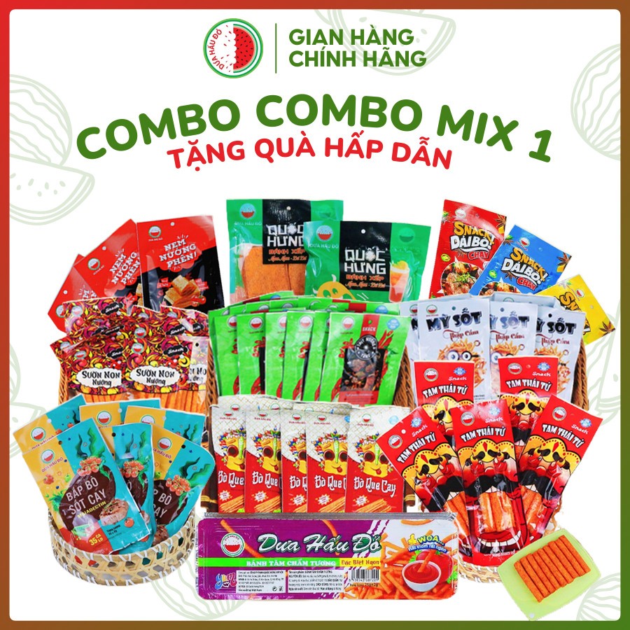 Combo Ăn Vặt Mix 1 [TỔNG 46 GÓI]: 33 Gói Snack Các Loại Dưa Hấu Đỏ + 01 ...