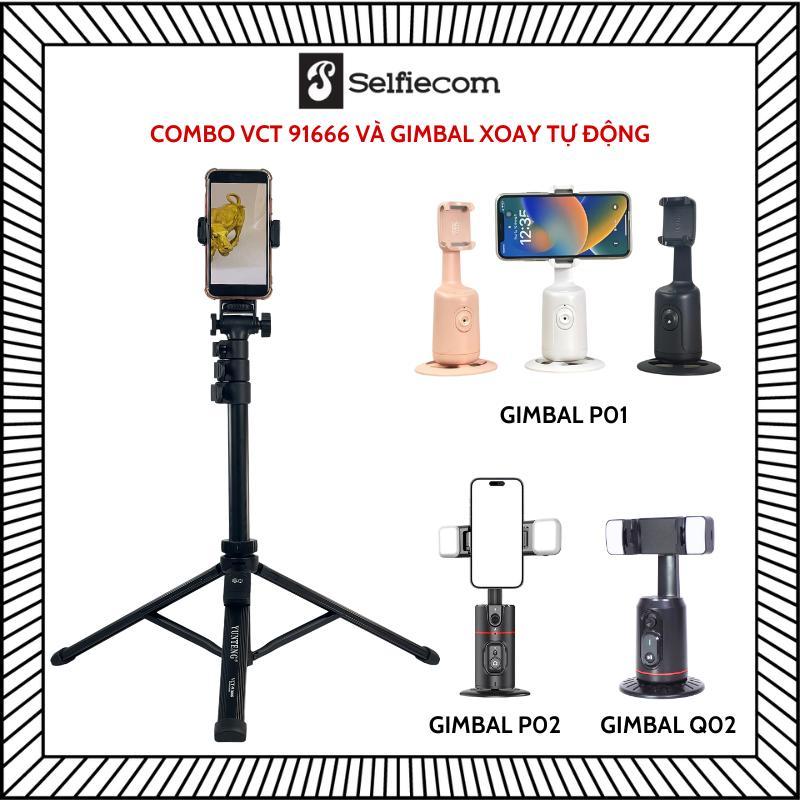 Combo Gậy Chụp Ảnh Yunteng VCT 91666 và Gimbal Xoay 360° Tự Động - Phụ Kiện Quay Vlog, Livestream