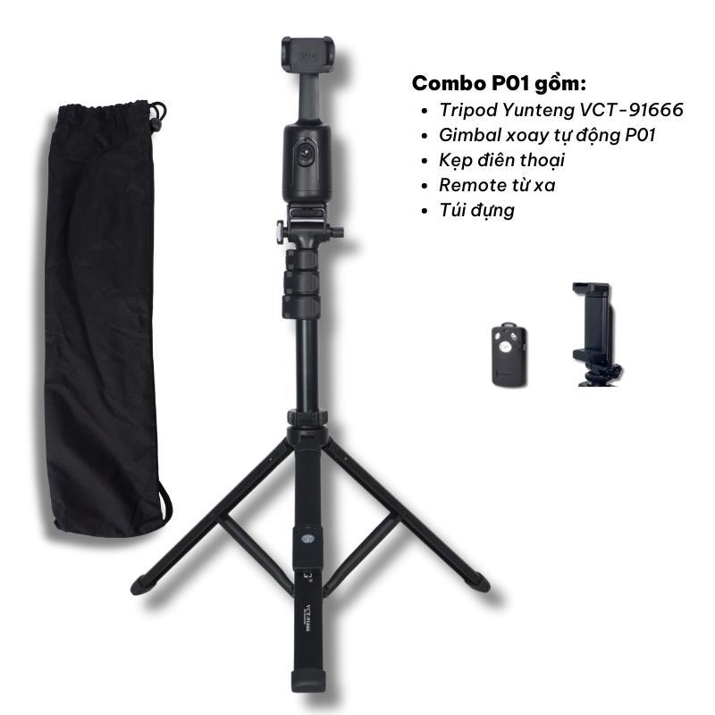 Combo Gậy Chụp Ảnh Yunteng VCT 91666 và Gimbal Xoay 360° Tự Động - Phụ Kiện Quay Vlog, Livestream