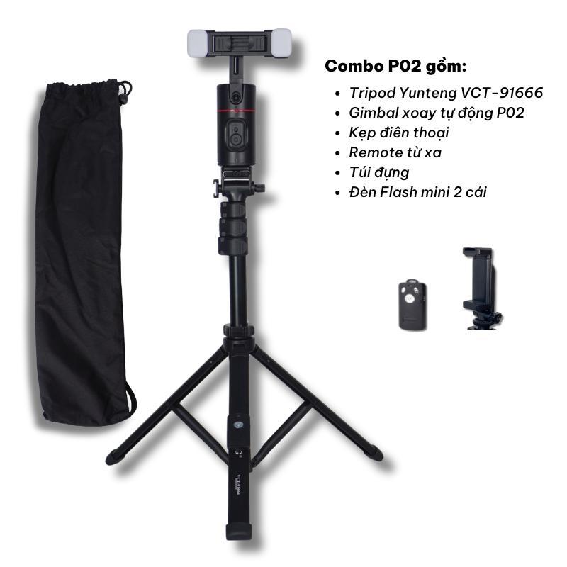 Combo Gậy Chụp Ảnh Yunteng VCT 91666 và Gimbal Xoay 360° Tự Động - Phụ Kiện Quay Vlog, Livestream