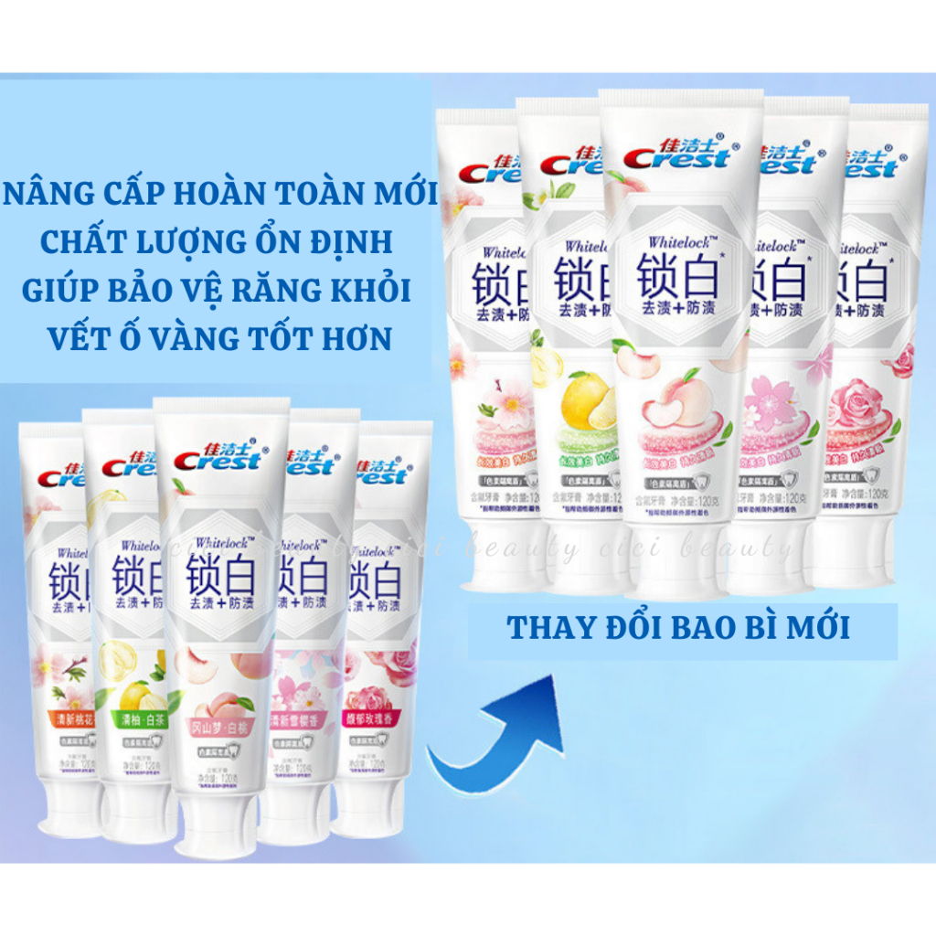 Kem đánh răng Crest Crest Hoa Anh Đào, Quả Đào, Quả bưởi 85g, 120g  - Hương thơm lãng mạn trắng răng
