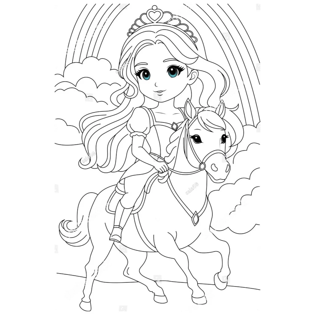 Bộ 50 Tờ Tranh Tô Màu Anime Chibi Công Chúa Cute Khổ A4, A5 - Đồ chơi giáo dục giúp bé tập tô màu sá