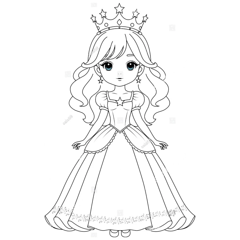 Bộ 50 Tờ Tranh Tô Màu Anime Chibi Công Chúa Cute Khổ A4, A5 - Đồ chơi giáo dục giúp bé tập tô màu sá