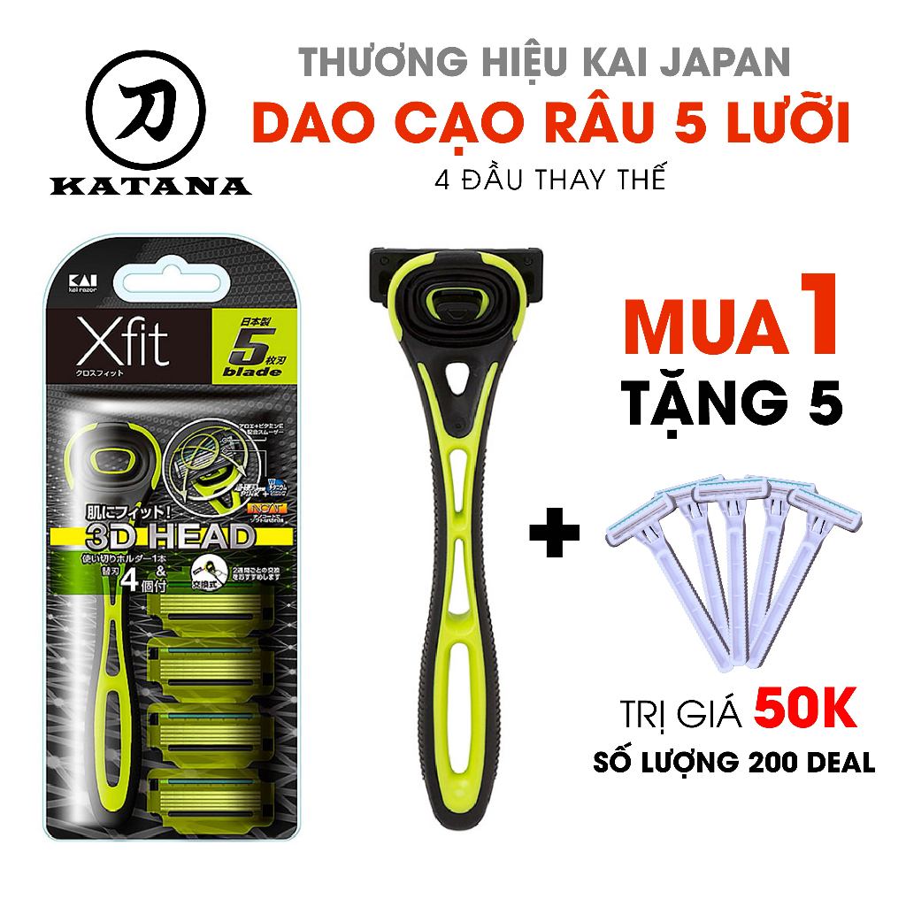 [Mua 1 tặng 5] Dao cạo râu cao cấp Nhật Xfit 5 lưỡi màu xanh 4 đầu thay ...