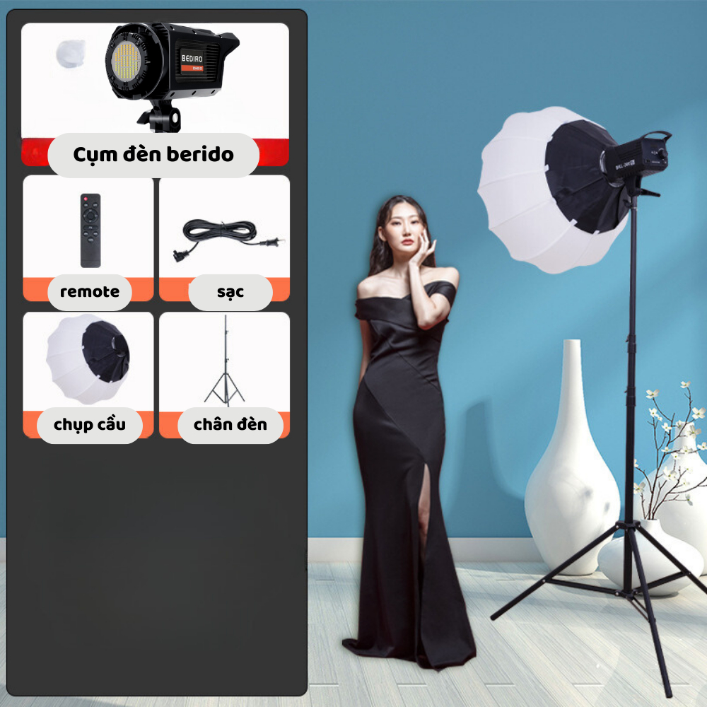 Combo đèn livestream 1 đèn softbox cầu và 1 đèn livestream RL18 trợ sáng quay video chụp hình makeup chuyên nghiệp