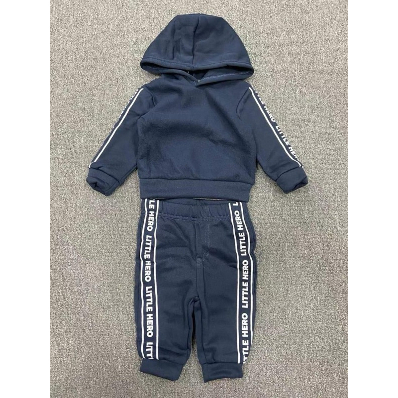 Bộ Nỉ Có Mũ Bé Trai Sơ Sinh Màu Xanh Than Cao Cấp Dày Dặn Giữ Ấm Cho Bé 3-6 Tháng 3-7kg C5568 L052