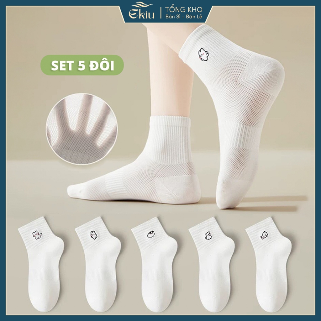 Tất vớ nữ cổ thấp hóa tiết cute dễ thương, chất liệu cotton dệt kim thoáng khí - Ekiu Shop