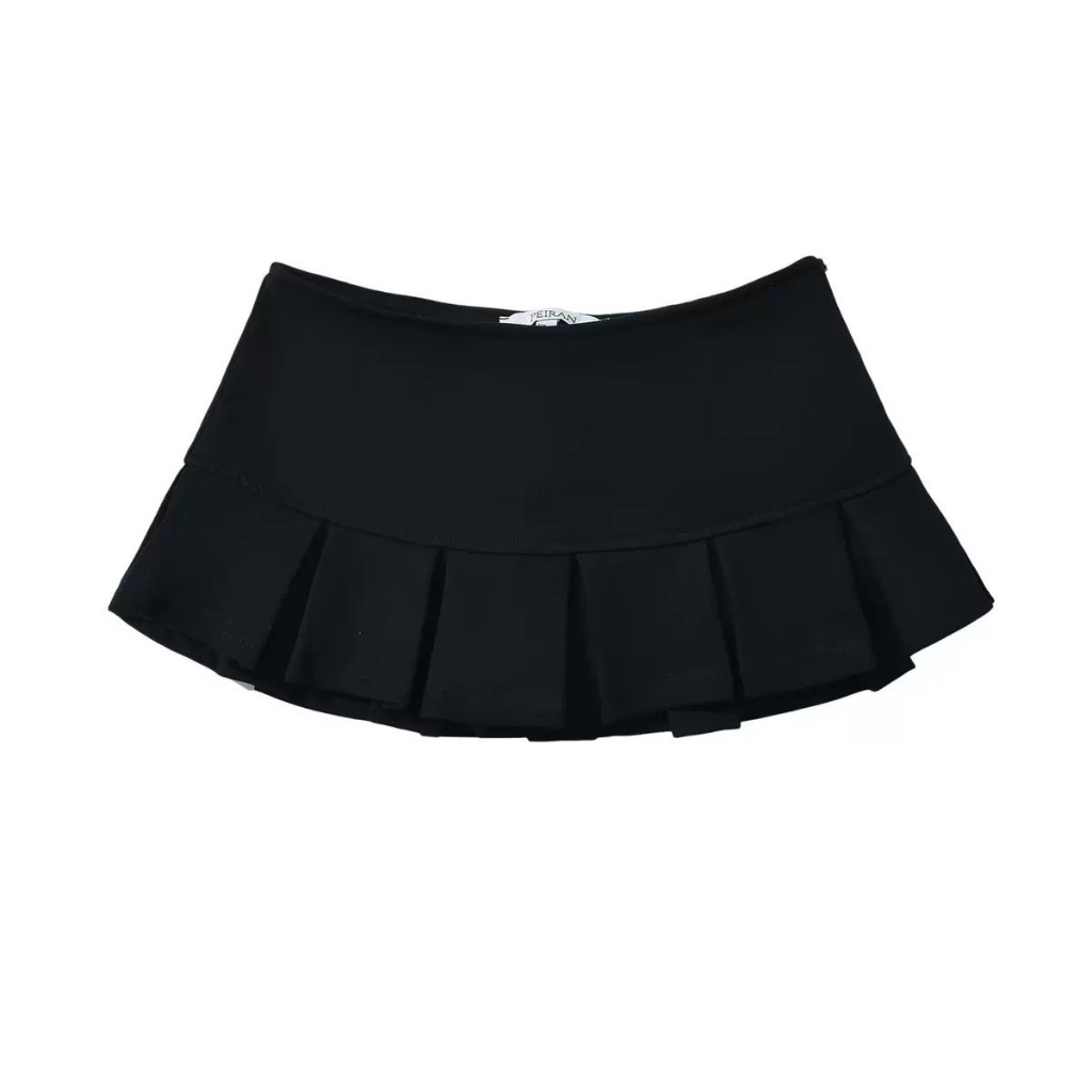 Chân váy cạp trễ dáng ngắn xếp ly cỡ vừa có quần bảo hộ màu trơn phong cách Y2K CVXL006 - Tiktik