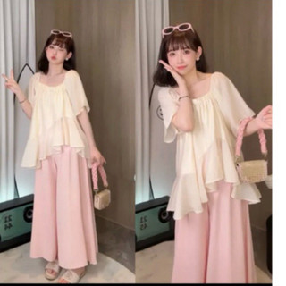 Quần Bầu Váy, Quần Bầu Ống Rộng Nhà-Moom 2 lớp chất Đũi Tơ Mềm, Phong cách Hàn Quốc