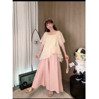 Quần Bầu Váy, Quần Bầu Ống Rộng Nhà-Moom 2 lớp chất Đũi Tơ Mềm, Phong cách Hàn Quốc