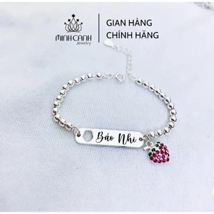 Lắc Bạc Dâu Tây Khắc Tên Cho Bé - Minh Canh Jewelry