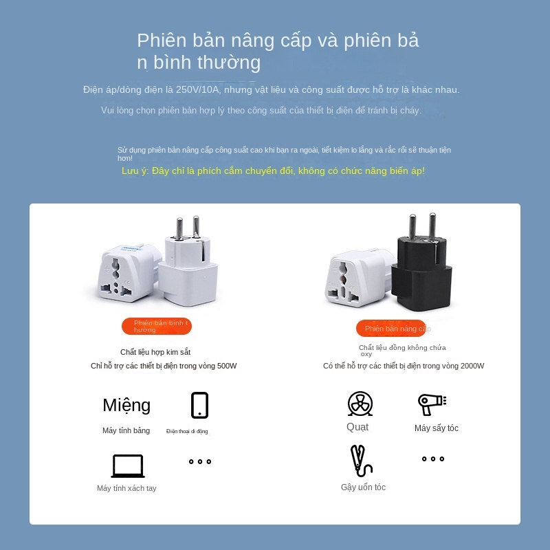 Bộ chuyển đổi tiêu chuẩn Đức Ổ cắm điện Đức Nga Pháp ổ cắm điện hai vòng phích cắm chuyển đổi tiêu chuẩn Châu Âu
