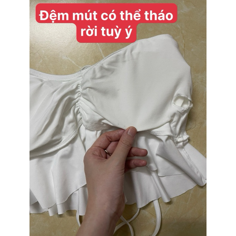 Set đi biển, set bikini màu trắng + Tặng kèm hoa