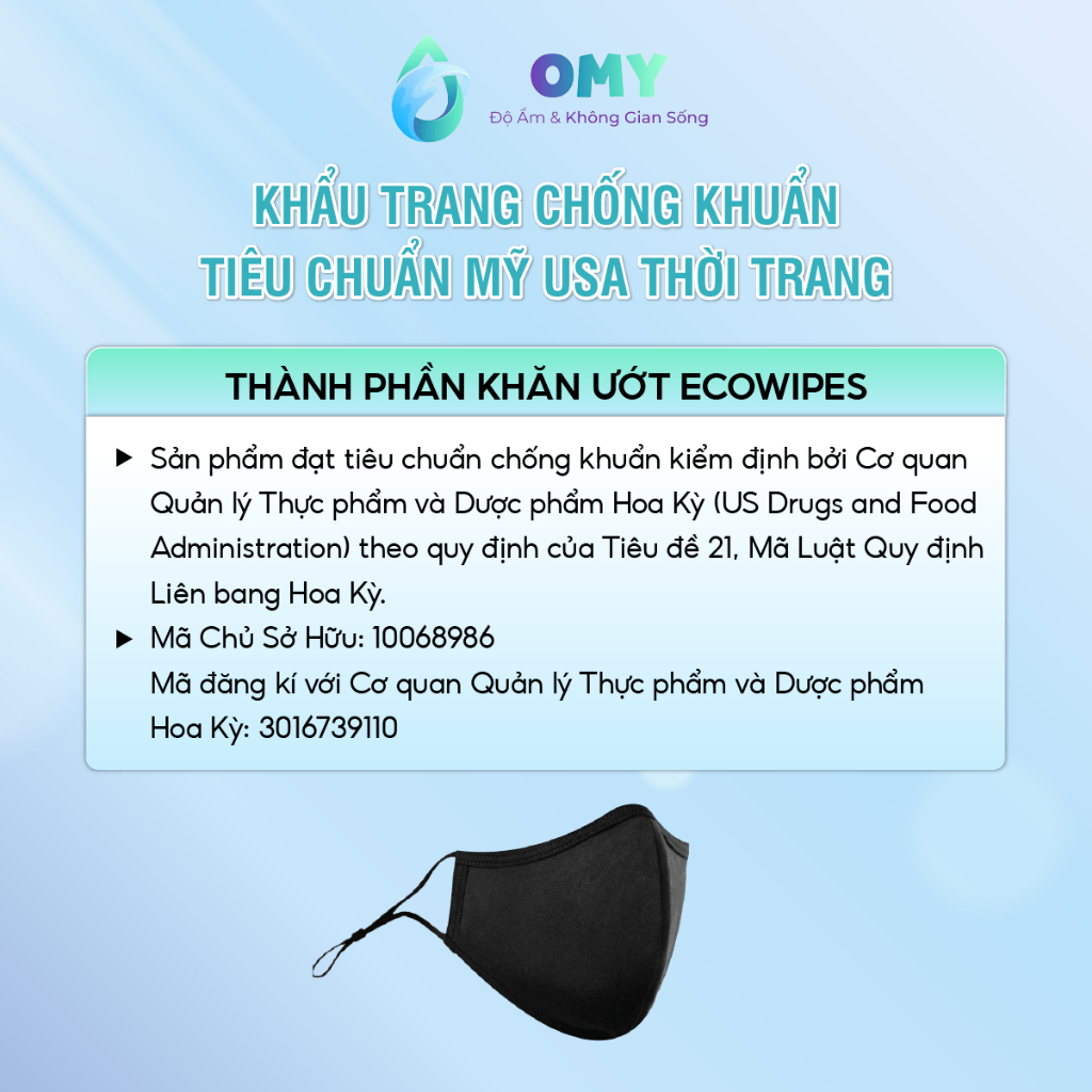 Khẩu trang chống khuẩn tiêu chuẩn xuất khẩu USA tái sử dụng 30 lần quai đeo điều chỉnh khuôn mặt