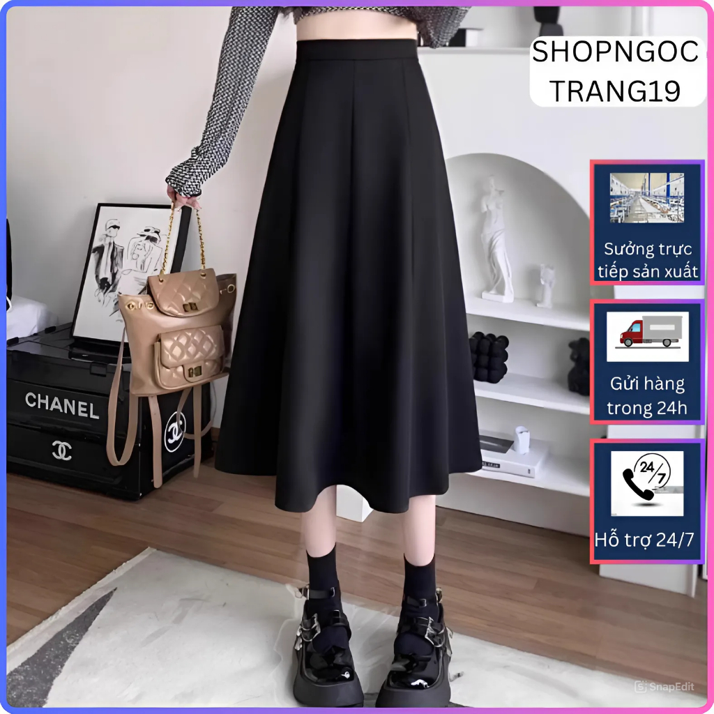 Chân váy xòe nhẹ ghép mảnh dài 70cm - SHOPNGOCTRANG19 - Chất liệu Vitex - Xòe Queen