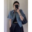 M.H STYLE ORDER Áo sơ mi denim ngắn tay kiểu Pháp dành cho nữ thiết kế mùa hè cardigan, dáng ôm hợp thời trang