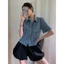 M.H STYLE ORDER Áo sơ mi denim ngắn tay kiểu Pháp dành cho nữ thiết kế mùa hè cardigan, dáng ôm hợp thời trang