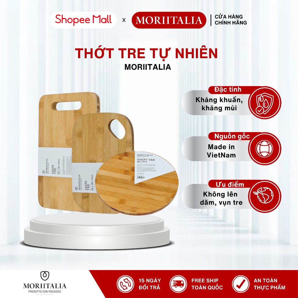 Ảnh Thớt tre đa dụng Moriitalia, Nhiều kích thước,Chống nấm mốc kháng khuẩn, Không hoá chất tạo màu 1