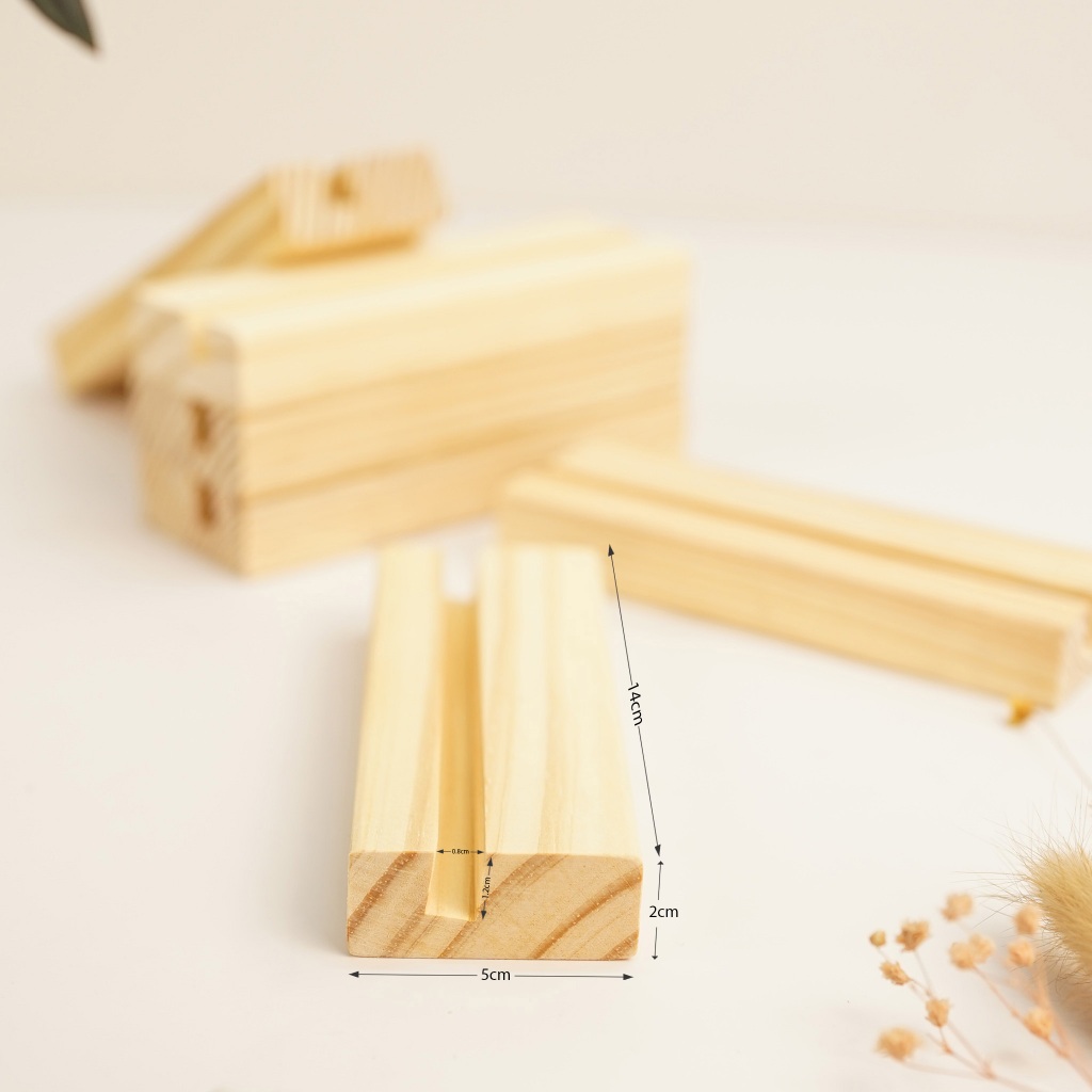 Chân đế gỗ đặt tranh ảnh, kệ tranh để bàn, chân menu gỗ thông nguyên khối 2x5x14cm