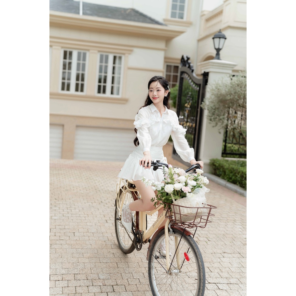 Ảnh Áo sơ mi cuộn bèo cách điệu 2S17.2406OG, áo sơ mi tơ mềm mại phối bèo phong cách quý cô thanh lịch thiết kế bởi JM 3