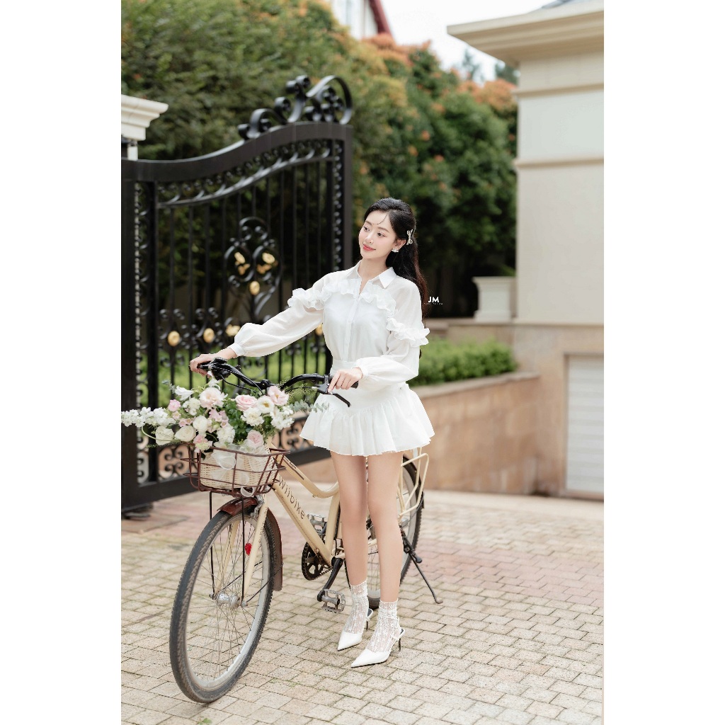 Ảnh Áo sơ mi cuộn bèo cách điệu 2S17.2406OG, áo sơ mi tơ mềm mại phối bèo phong cách quý cô thanh lịch thiết kế bởi JM 4