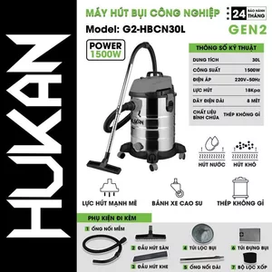 Máy Hút Bụi Công Nghiệp 30 Lít Dùng Điện HUKAN (GEN 2) G2-HBCN30L máy hút bụi khỏe dọn công ty, có xuất vat