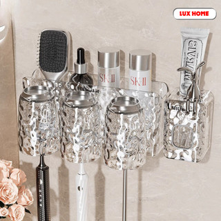 Bộ Nhả Kem Đánh Răng, Kệ Treo Bàn Chải Kèm Cốc Trong Suốt Chất Liệu Nhựa Cao Cấp Dán Tường Nhà Tắm