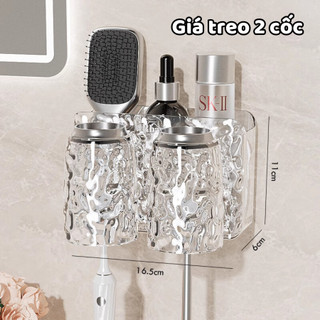 Bộ Nhả Kem Đánh Răng, Kệ Treo Bàn Chải Kèm Cốc Trong Suốt Chất Liệu Nhựa Cao Cấp Dán Tường Nhà Tắm