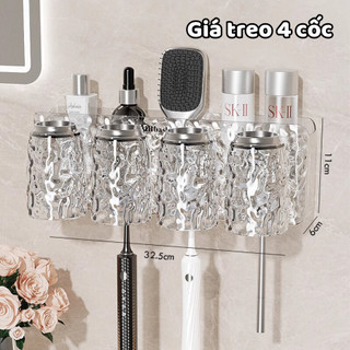Bộ Nhả Kem Đánh Răng, Kệ Treo Bàn Chải Kèm Cốc Trong Suốt Chất Liệu Nhựa Cao Cấp Dán Tường Nhà Tắm