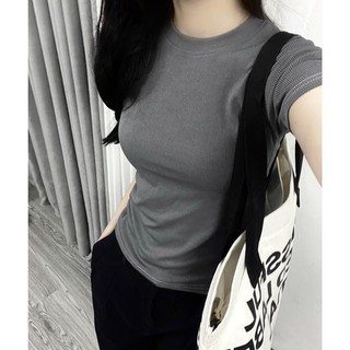 Áo Thun Baby Tee đen trắng chất Thun Gân Kiểu Co Dãn Ôm Body Cổ Tròn Tay Ngắn táo babytee cotton cho dãn ba196