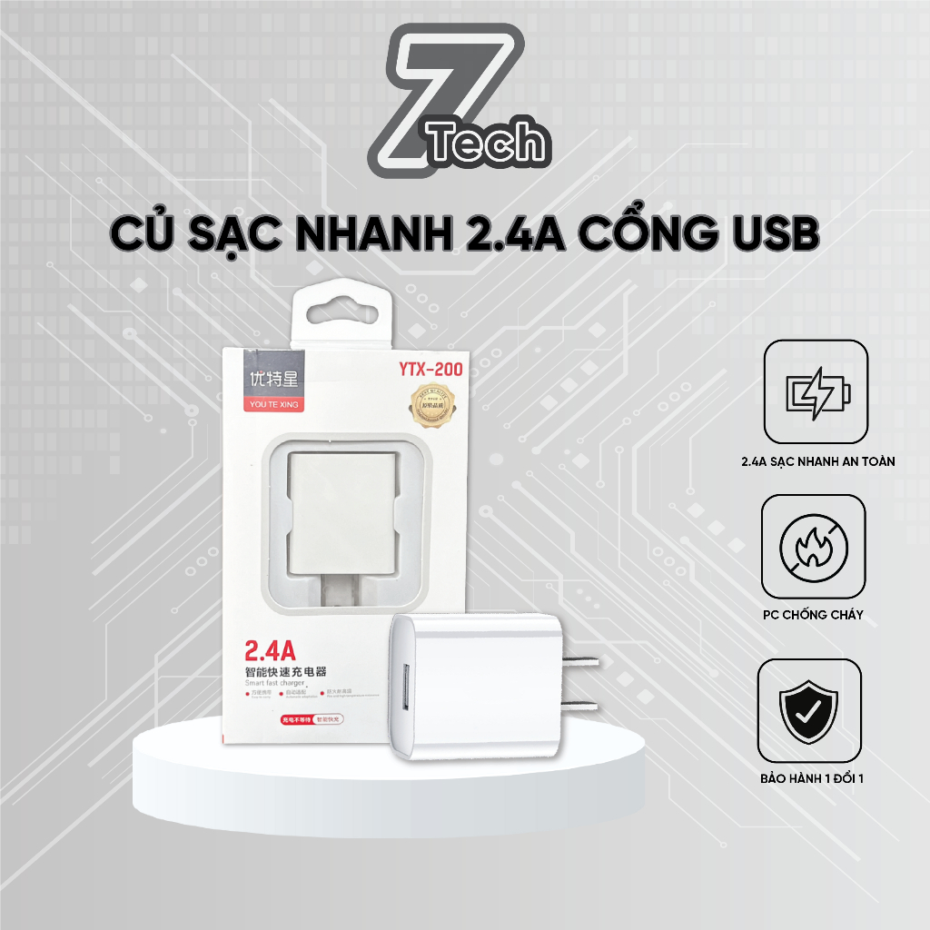 Củ Sạc Nhanh 2.4A Cổng USB An Toàn Không nóng máy dùng cho SS Android ...