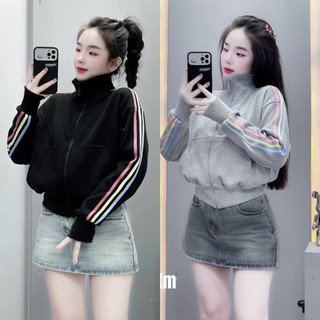 Áo Khoác Nỉ Cổ Cao Phối VIỀN Sọc 3 Màu CẦU VÒNG Phong Cách Mới ( Tayxỏ ngón thời trang )