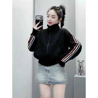 Áo Khoác Nỉ Cổ Cao Phối VIỀN Sọc 3 Màu CẦU VÒNG Phong Cách Mới ( Tayxỏ ngón thời trang )
