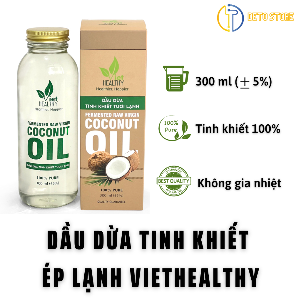 Dầu dừa Tinh khiết Ép lạnh Nguyên chất Vietcoco massage dưỡng ẩm dưỡng mi dưỡng môi 30ml
