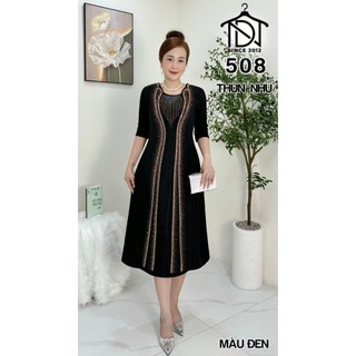 Đầm trung niên dự tiệc sang trọng vải nhũ cao cấp đính đá, tặng mẹ co giãn tốt bigsize 75kg M508