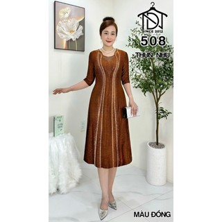 Đầm trung niên dự tiệc sang trọng vải nhũ cao cấp đính đá, tặng mẹ co giãn tốt bigsize 75kg M508