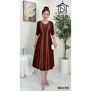 Đầm trung niên dự tiệc sang trọng vải nhũ cao cấp đính đá, tặng mẹ co giãn tốt bigsize 75kg M508