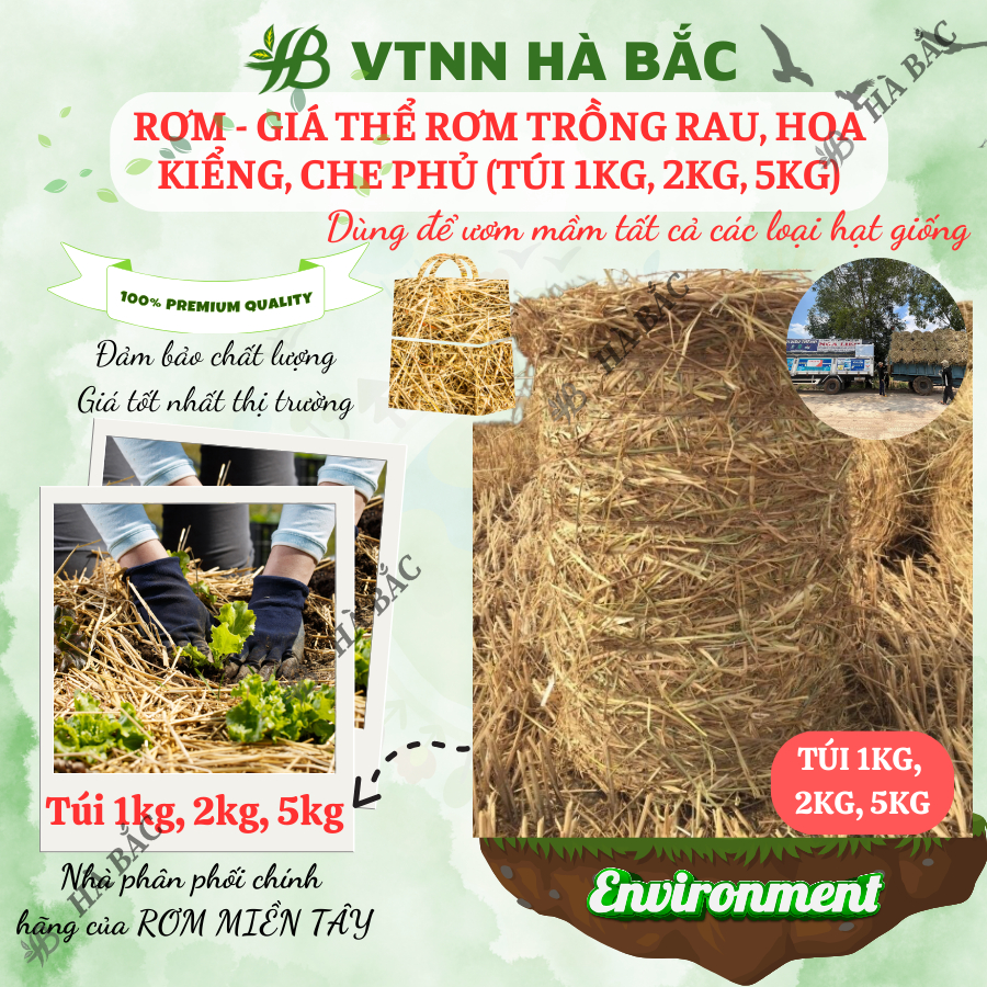 Giá Thể Rơm Khô Dùng Che Phủ Đất, Trồng Rau, Hoa Kiểng, Trang Trí, Vật Liệu Thân Thiện Môi Trường (túi 1kg, 2kg, 5kg)