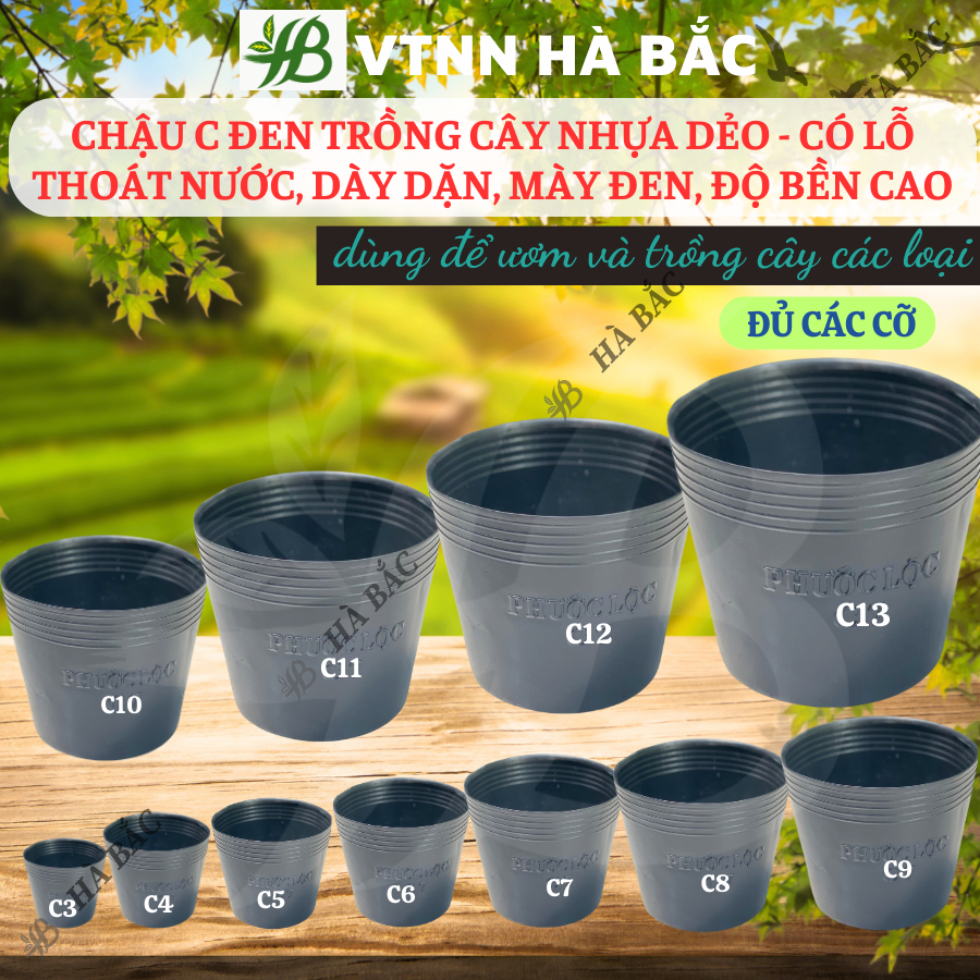 Chậu Nhựa Đen C3, C5, C6, C7, C8, C9, C10, Nhựa Dẻo - có lỗ thoát nước, dày dặn, độ bền cao