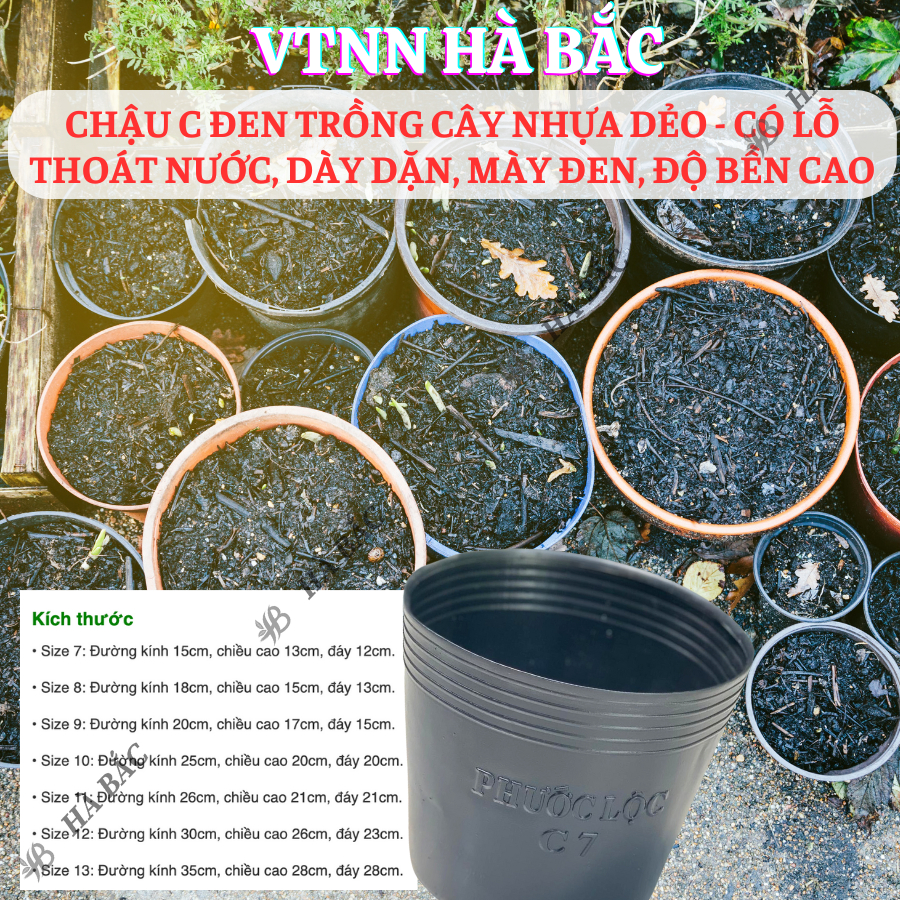 Chậu Nhựa Đen C3, C5, C6, C7, C8, C9, C10, Nhựa Dẻo - có lỗ thoát nước, dày dặn, độ bền cao