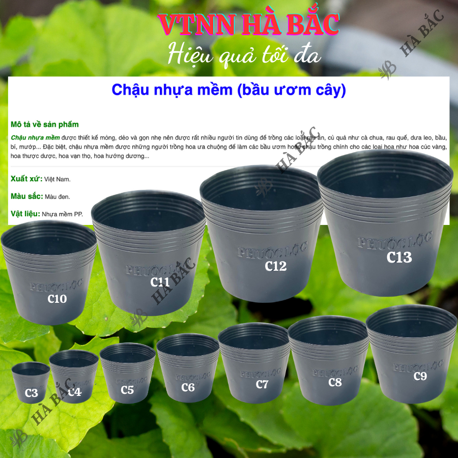 Chậu Nhựa Đen C3, C5, C6, C7, C8, C9, C10, Nhựa Dẻo - có lỗ thoát nước, dày dặn, độ bền cao
